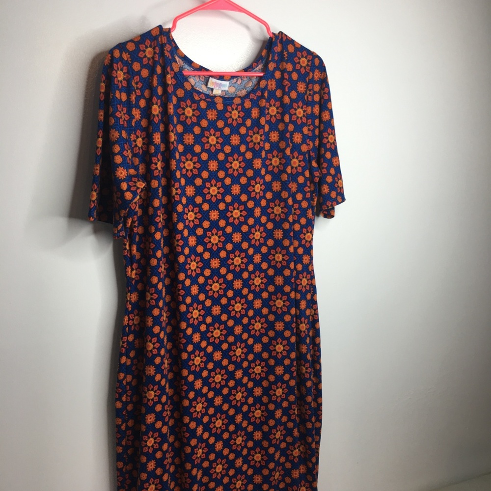 LuLaRoe Julia 3XL Blue Floral Suns Short Sleeve